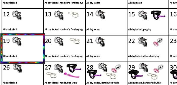  Locktober 2020 - The tasks that each proper chastity slave should perform that month of the year. You have to follow all the tasks consistently. You must not skip any task. Any task you miss for whatever reason, means your dick stays locked an extra day.